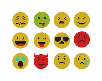 Emoji Faces Embroidery, Smiles Bundle Embroidery, Machine Embroidery Design, Mini emojis, Angry, happy, crying, funny Embroidery, 6 Sizes