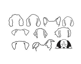 Diseño de bordado de orejas de perro, archivo de bordado de orejas de perro, bordado de razas de perros, archivo de bordado a máquina, bordado de orejas de animales, 6 tamaños