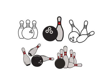 Bowling ball Machine Embroidery Designs, Bowling Pins, Bowling Outline Embroidery files, Game Embroidery, Sports Embroidery, 6 Sizes