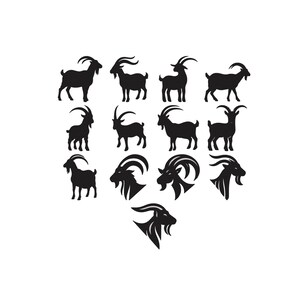 Goat Bundle Embroidery, Farm Animal Embroidery, Goat Silhouette Design, Goat Head Machine Embroidery Design, Mini Goat Embroidery, 6 Sizes