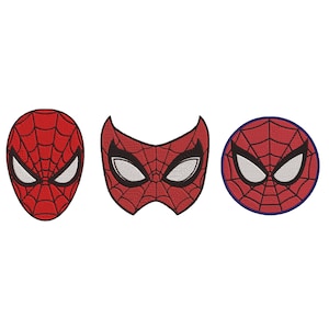 スパイダーマンの顔の刺繍、スパイダーの顔の刺繍、スーパーヒーローの刺繍、スパイダーマンの刺繍、漫画デザイン、機械刺繍、6サイズ