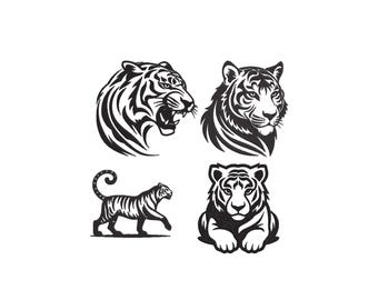 Tigerbroderidesign, maskinbroderidesign med tigeransikte, broderi med tigersilhuett, vildbroderi, djurbroderi, 6 storlekar