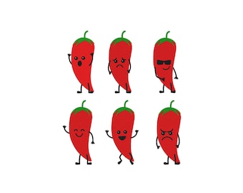 Cute Chili Embroidery Design, Chilies Set Embroidery, Kids Embroidery Design, Red Chili Embroidery, Hot Chili Pepper Embroidery, 6 Sizes