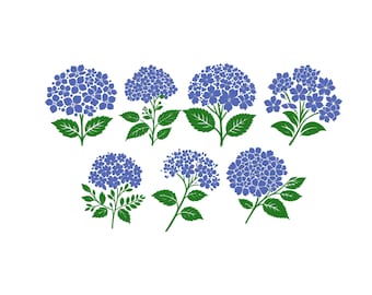 Mini flor de hortênsia azul, desenho para bordado à máquina, bordado de buquê de flores, mini flor estilo Hampton, flor azul, 6 tamanhos