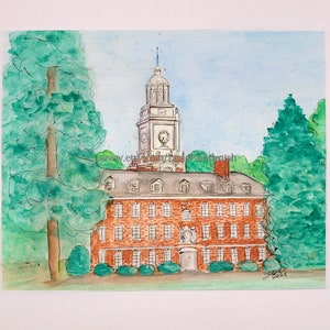 Topeka KS Clock Tower Watercolor Painting: Impressionist Landscape Art