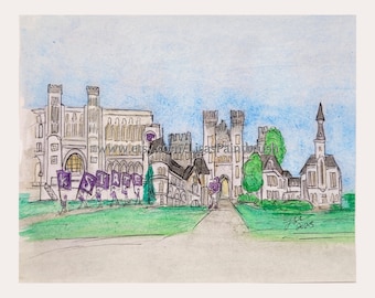 KSU Wildcats Watercolor Painting: Kansas State Campus Art