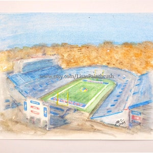 KU Jayhawks Kansas University Stadium Inspired Watercolor Painting Fall Football Lawrence KS