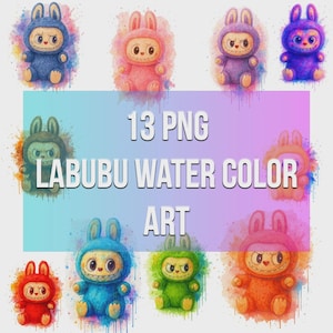 13 Labubu water color Art effect 13 PNG files, high quality