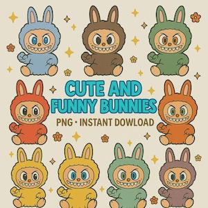 Labubu Clipart: Dancing Characters, PNG Bundle (Digital Download) 13 files