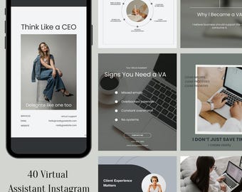 Virtual Assistant Instagram Templates | Prewritten Canva Content for Freelancers | Editable Social Posts for Professional Online Businesses