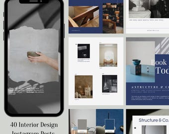 Instagram Post Templates for Interior Designers | 40 Prewritten Canva Templates | Minimal Modern Editable Social Media Posts