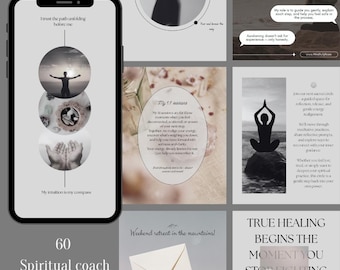 60 Spiritual Coach Instagram Templates Editable Canva Posts for Wellness Healing & Holistic Coaches Spiritual Instagram Content