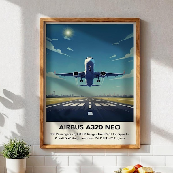 A320NEO poster luchtvaartcadeaus: vliegtuigdecor en pilootcadeau