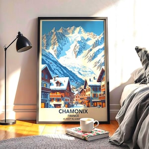 Vintage Ski Poster of Chamonix - Mont Blanc Printable Wall Art Travel Poster, Winter Sports Gift Perfect for Home Décor