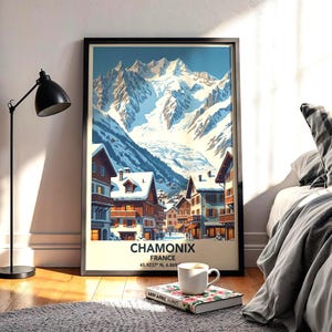 Chamonix Vintage Ski Poster - Mont Blanc Travel Print, Wall Art for Ski Lovers