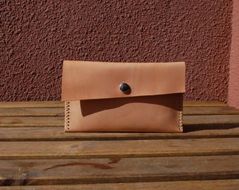 Leather wallet mobile wallet card holder leather mobile case - natural raw leather