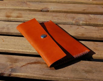 Leather wallet mobile wallet card holder leather mobile case - brown leather