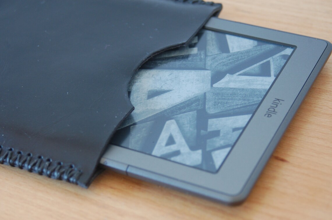 Kindle Sleeve Case Black Leather Hand Stitched Etsy