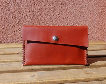 Leather wallet mobile wallet card holder leather mobile case - dark brown leather