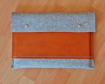 12 inch MacBook case felt Macbook 12 inch Case 12 Macbook Macbook Case 12 MacBook 12 inch sleeve - Light grey felt & brown leather