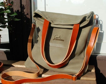 OFFER - Leather BAG convertible tote bag crossbody shoulder bag - MERY model in stone color leather