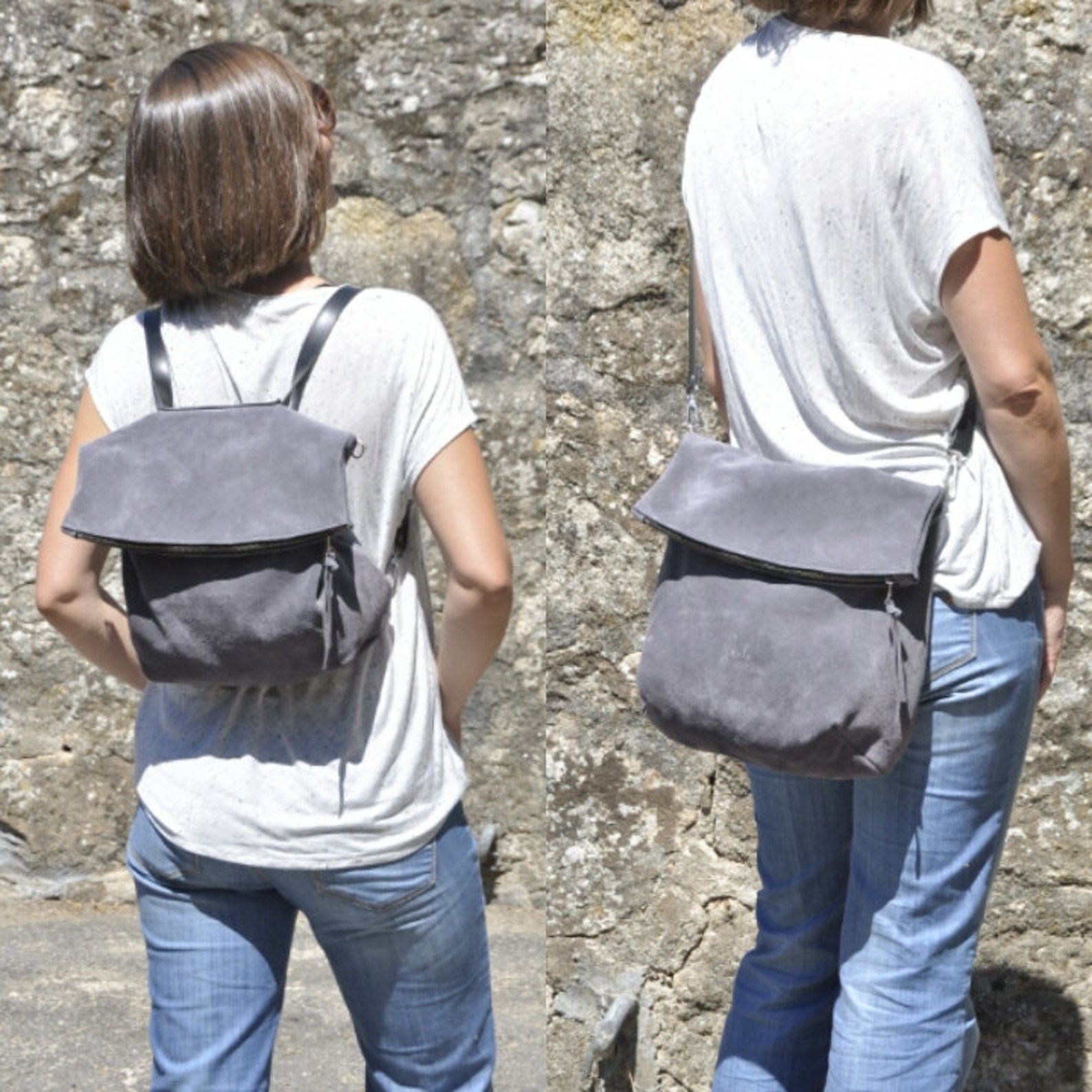 OFFRE - cuir gris sac transformable sac ?� dos bandouli?�re sac cuir sac ?� main sac ?� bandouli?�re 