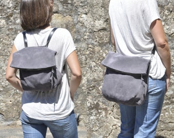 OFFER - Grey leather bag convertible backpack crossbody bag leather purse shoulder bag - with adjustable strap - ELI model