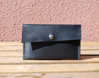 Leather wallet mobile wallet card holder leather mobile case - black leather