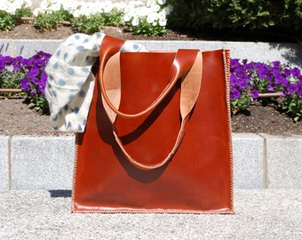 OFFER Tote bag, leather tote bag, shopping bag, laptop bag - Dark brown hand stitched leather