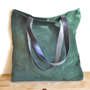 BIETE Leder Tasche grün Leder Tote Markt Bag Tasche für jeden Tag lässig Tasche mit schwarzem Lederriemen