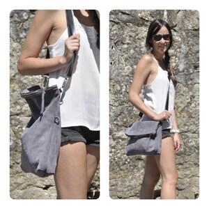 OFFER - Grey tote leather tote crossbody bag grey purse woman bag shoulder bag simple bags - adjustable strap - LUCI model