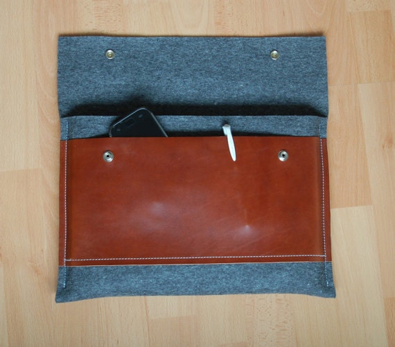 12 Inch Macbook Case Grey Felt & Dark Brown Leather - Etsy