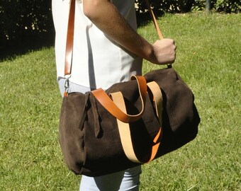 OFFER - Leather bag, duffel bag, shpulder bag - TUBO model in brown leather