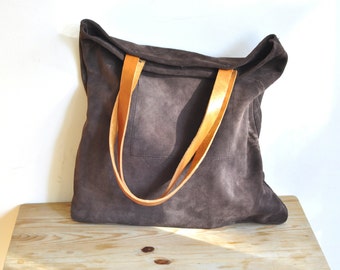 OFFRE - Sac fourre-tout en cuir Sac fourre-tout en cuir marron Sac de tous les jours Sac décontracté Sac simple Sac fourre-tout personnalisé avec lanières en cuir marron