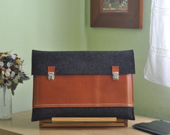 12 inch MacBook case felt Macbook 12 inch Case 12 Macbook Macbook Case 12 MacBook 12 inch sleeve - Anthracite felt & brown leather