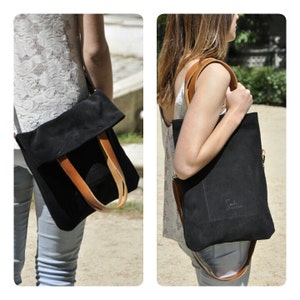 OFFER - Leather bag leather tote crossbody bag shoulder leather bag - MERY model in black leather