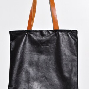 OFFER Leather tote bag black tote bag black leather tote bag everyday bag casual bag Black leather with brown leather straps image 5