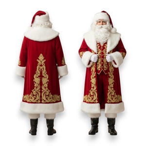 Costume Completo Babbo Natale Uomo 9 Pezzi - Vestito Di Velluto Rosso Con Cappello, Barba, Cintura E Accessori