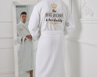 Personalized Velour Terry Cotton Bathrobe, Embroidered Name Loungewear for Him, Custom Father Day Gift