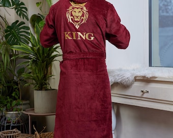 Accappatoio da uomo in spugna di cotone con ricamo di leone – Accappatoio in cotone, regalo per marito, fidanzato o papà – Abbigliamento da casa personalizzato per uomo
