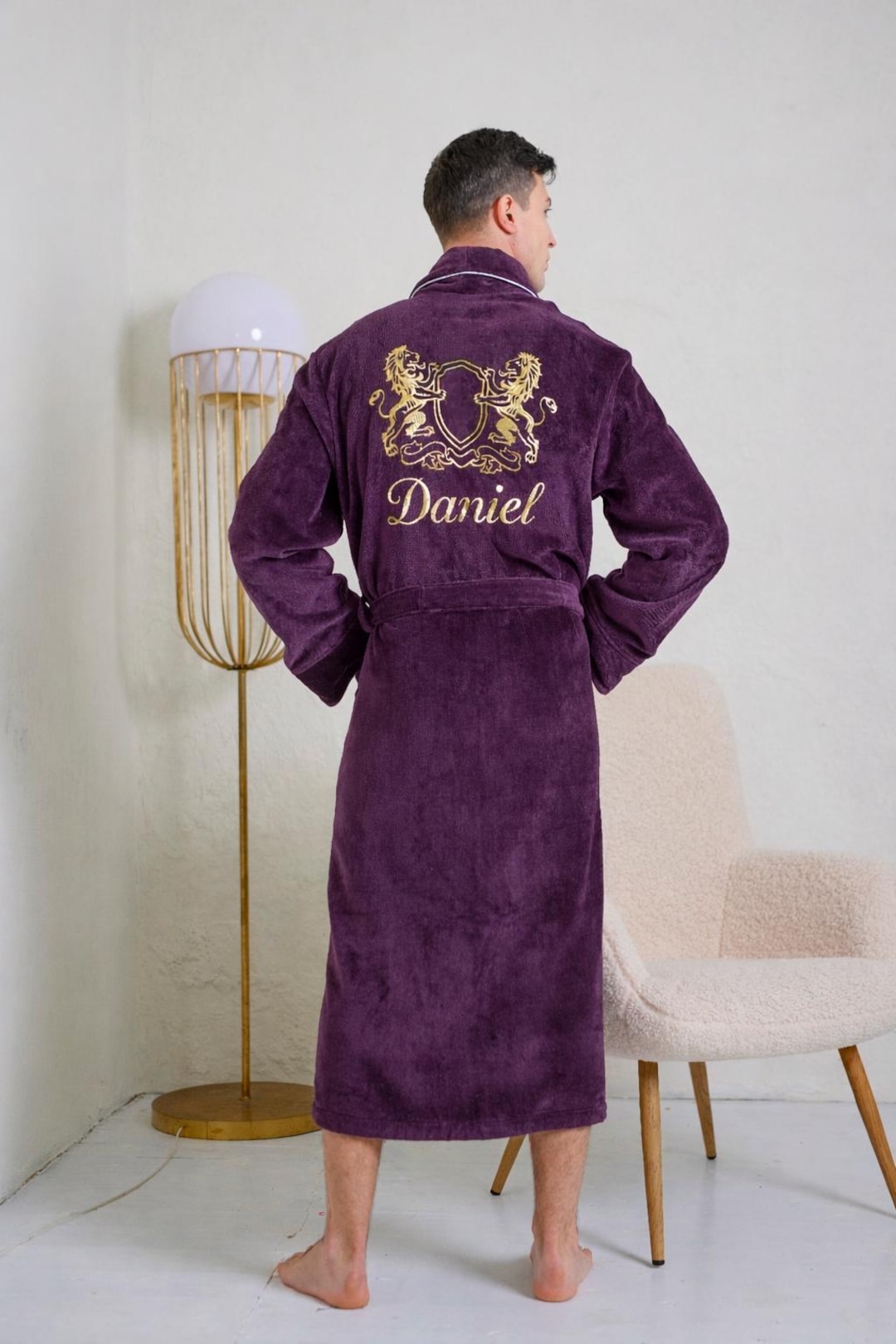 Men’s Robe – Custom Terry Cloth Bathrobe With Lion Embroidery ...