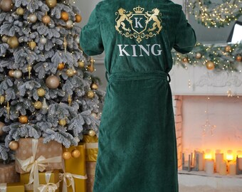 Mens Robe– Mens Velour Terry Cotton, Personalized Robe, Monogrammed Robe, Custom Gift for Him, Father’s Day