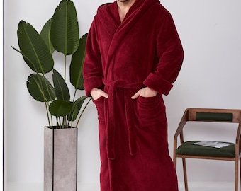 Men’s Velsoft Hooded Bathrobe – Soft Robe for Him, Gift for Husband, Boyfriend, or Dad, Cozy Home Loungewear