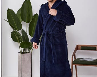 Men’s Plush Bathrobe – Warm Hooded Robe for Home Comfort, Lounge Wear, Long Robe for Men, Sizes S–7XL