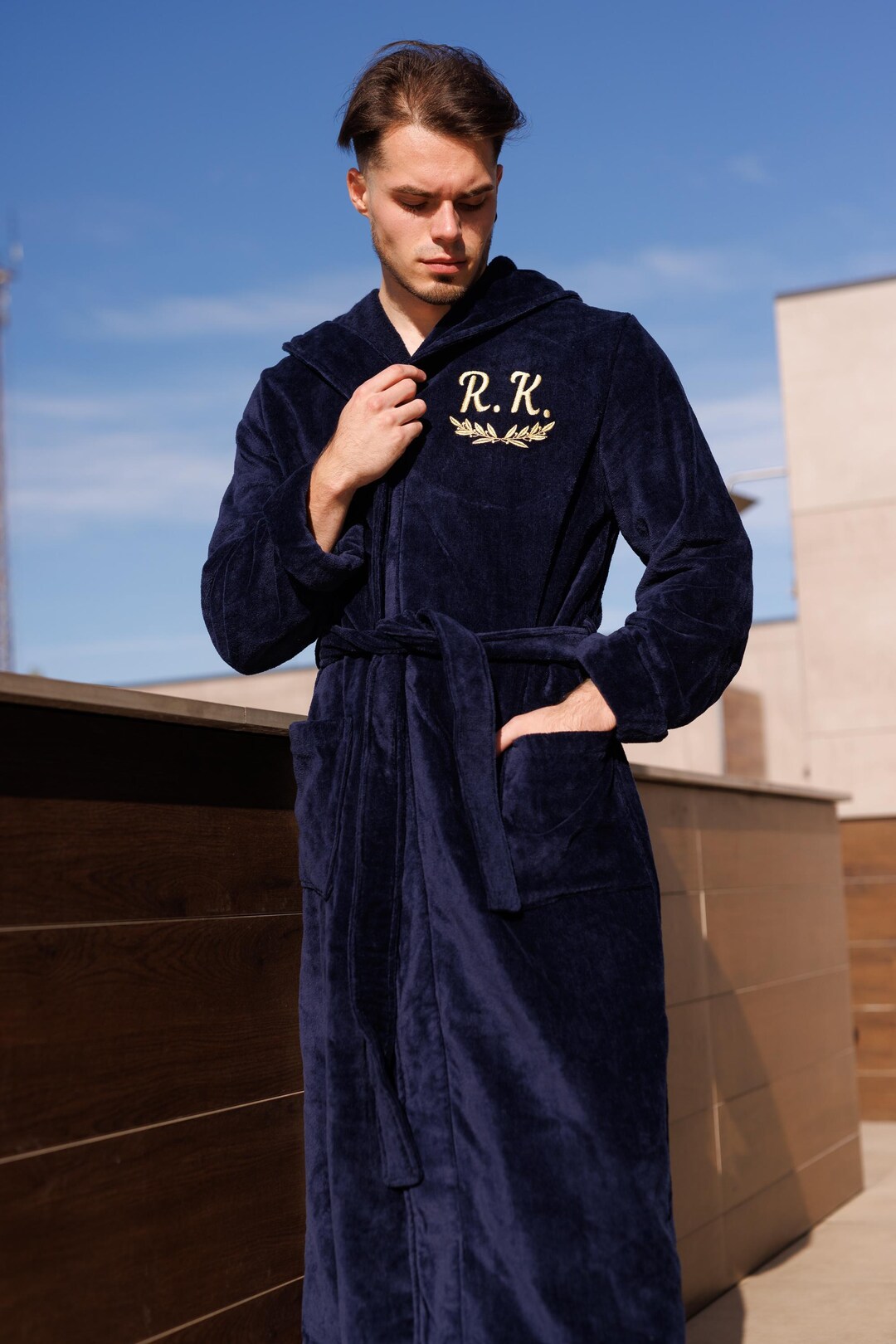 Velsoft Men’s Bathrobe – Velsoft Robe With Embroidery, Hooded Loungewear ...