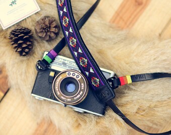 iMo Exotic Navy leather camera strap for Leica, film camera, mirrorless camera