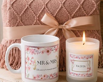Wedding Gift Set for Newlyweds, Premium Candle Mug and Blanket Gift Box, Luxury Bridal Shower Present, Anniversary Couples Hamper