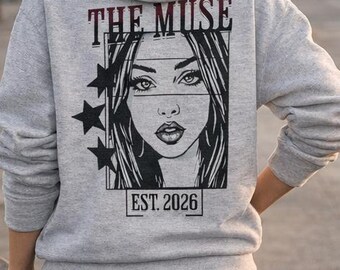 The Muse Est 2026 Graphic Hoodie, Birthday Gift, Streetwear Oversized Sweatshirt, Y2K Aesthetic Back Print Hooded Jumper