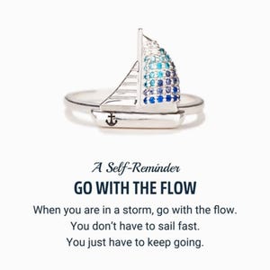 Go With The Flow Ship Ring, Adjustable Inspirational Ring, Sterling Silver Wedding Ring, Birthday Gift from Mom, Christmas Gift