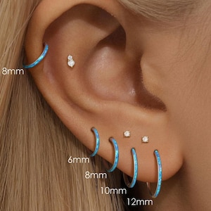 Blue Opal Cartilage Hoop Earring – 16G G23 Titanium Helix, Tragus, Daith, Cartilage Earrings, Rook earring,  Conch Piercing • 6,8,10,12mm